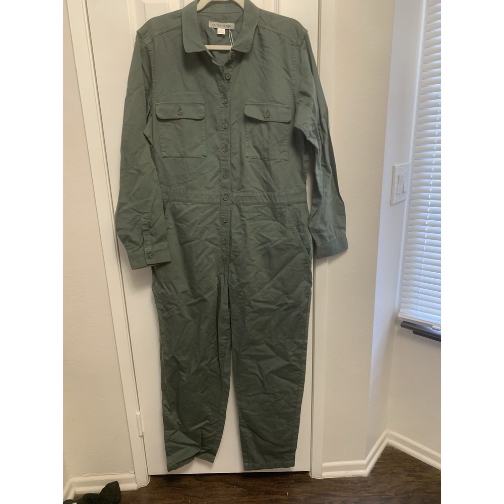 NWT Outerknown Station Jumpsuit Linen Cotton Utility Coverall Green Large